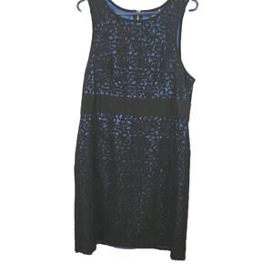 B. Smart Blue Black All Lace Sleeveless Sheath Stretch Dress Sz 16 Zip Back Prin